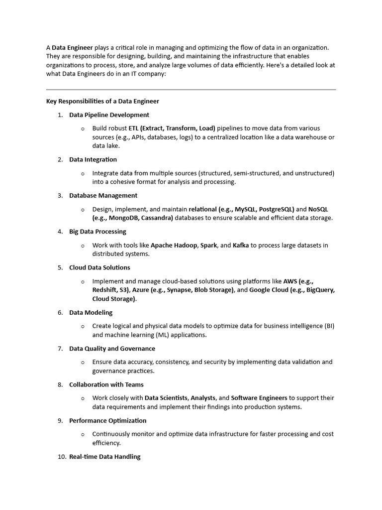 Role of A Data Engineer. KRA | PDF | Data | Information Technology ...