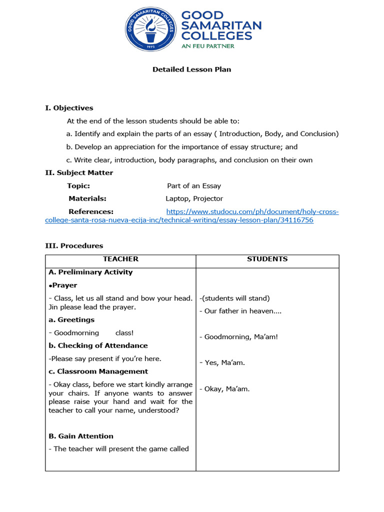 Essay Structure Lesson Plan | PDF | Essays | Human Communication