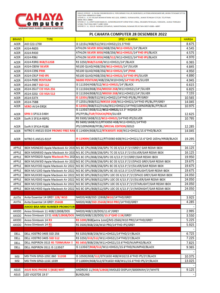 Acer, Apple, ASUS Laptops & Prices | PDF | Computer Hardware | Portable ...