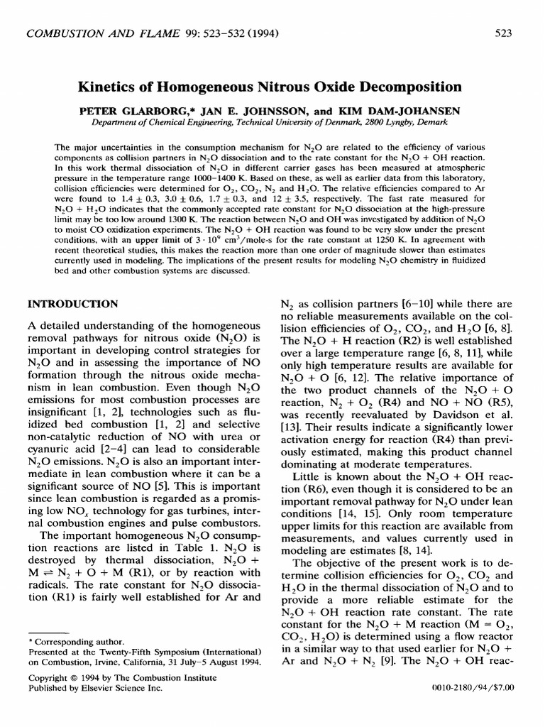 Kinetics of Homogeneous Nitrous Oxide Decomposition | PDF | Chemical ...