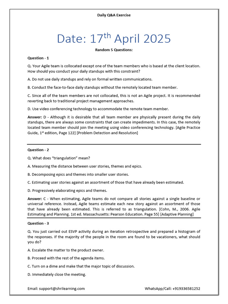 17th April'25 - ACP Answer File - Daily Q&A | PDF | Agile Software ...