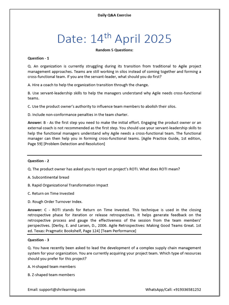 14th April'25 - ACP Answer File - Daily Q&A | PDF | Agile Software ...