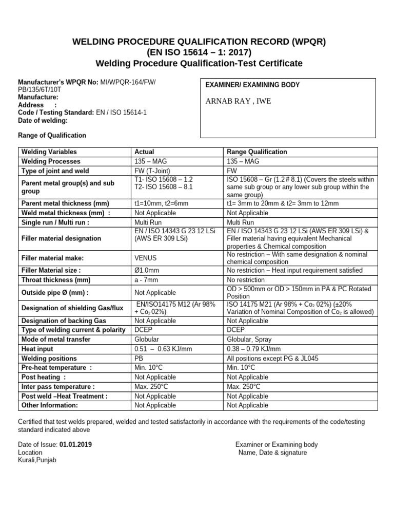 Welding Procedure Qualification Record | PDF | Welding | Construction