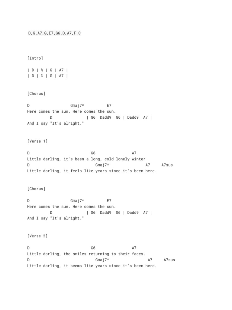 Here Comes the Sun Chords and Lyrics | PDF | Songs | Musical Forms