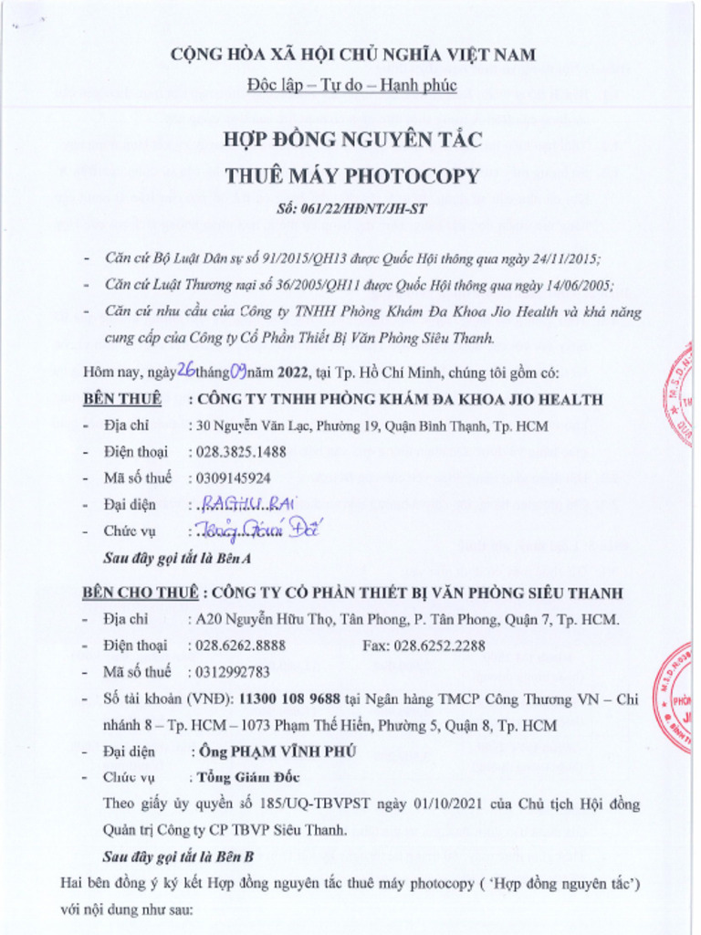 Sieu Thanh-Hdnt 61tm Công Ty TNHH Phòng Khám Đa Khoa Jio Health | PDF