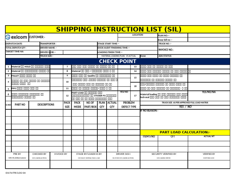 F04 Shippping Instruction List | PDF