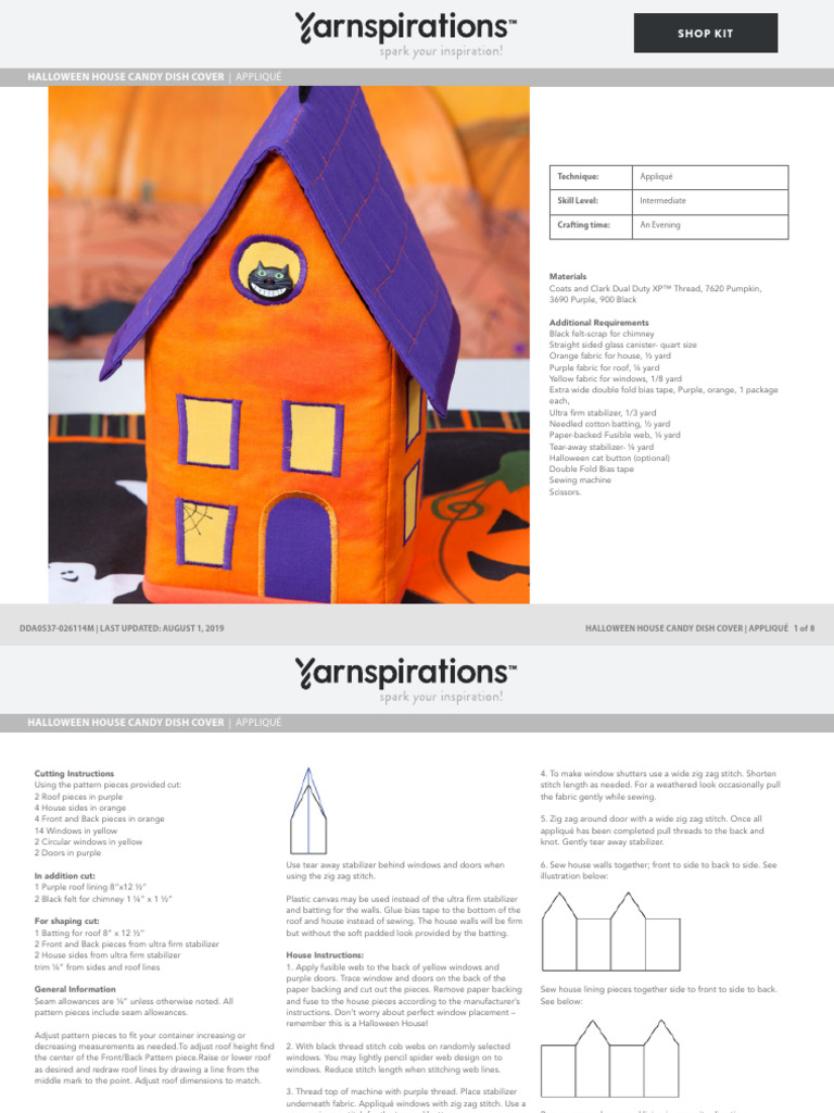 Coats & Clark Sewing Halloween House Candy Dish Cover Pattern | PDF ...