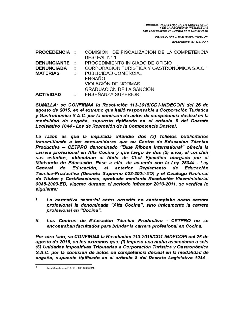335-2016-SDC (Engaño - Revocación Por Violación de Normas) | PDF ...