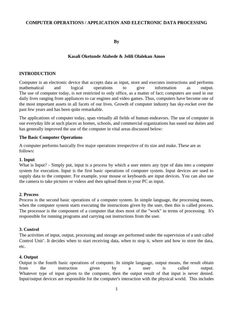 Computer Operations and Applications Overview | PDF | Computer Keyboard ...