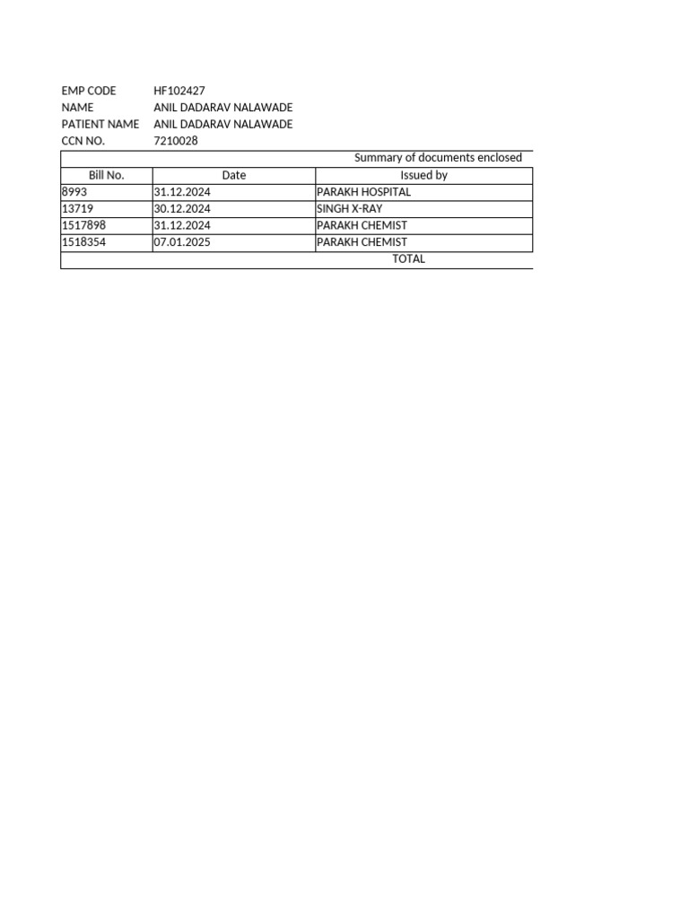 CCN No 7210028 Total Reimbursement Bill | PDF