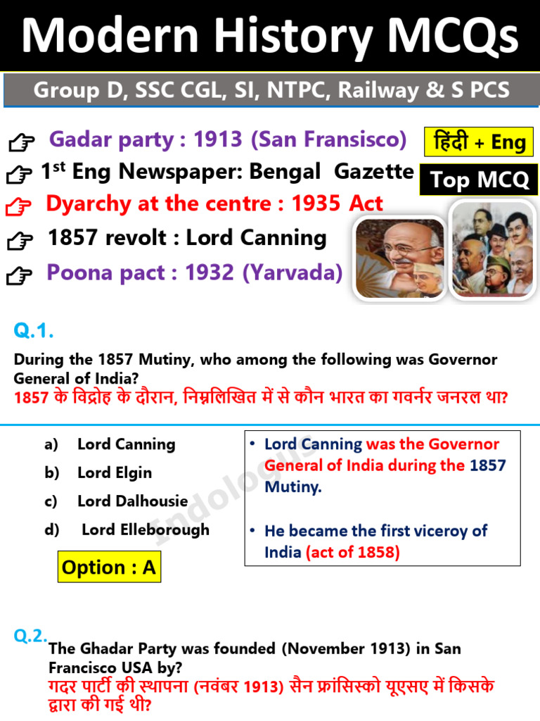 Modern History MCQs for Competitive Exams | PDF | Indian Nationalism ...