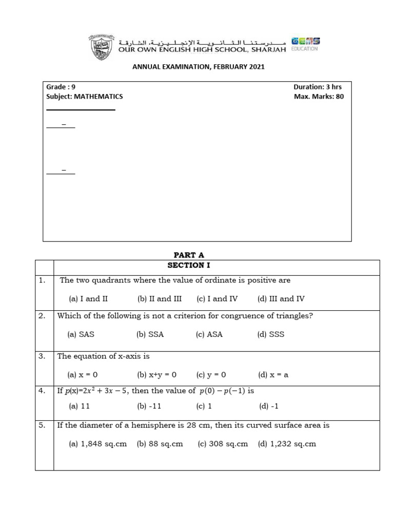 Grade 9 Maths Exam Paper 2021 | PDF | Circle | Euclidean Plane Geometry