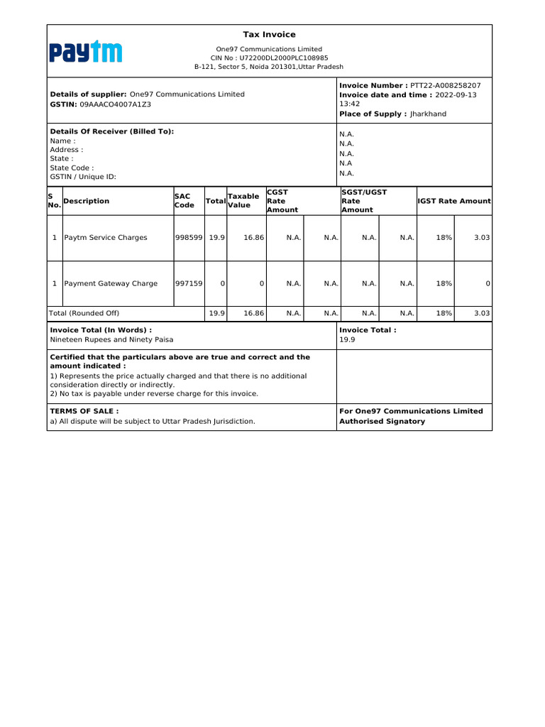 Tax Invoice - PTT22-A008258207.pdf | PDF | Invoice | Taxes