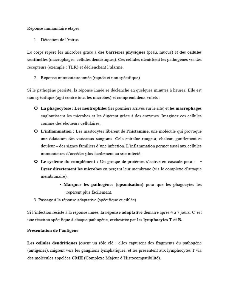 Étapes de la Réponse Immunitaire | PDF | Lymphocyte T | Système immunitaire