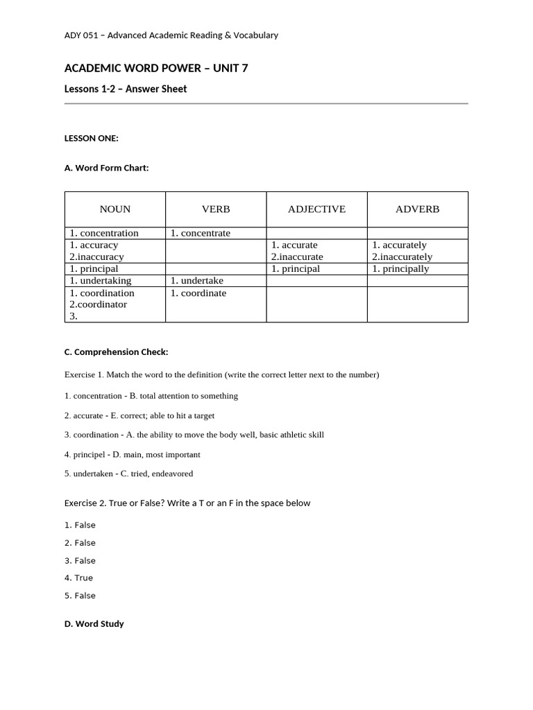 Sayed Mohammad-Unit+7+-+Lesson+1-2+Answer+Sheet-3 copy | PDF | Adverb ...