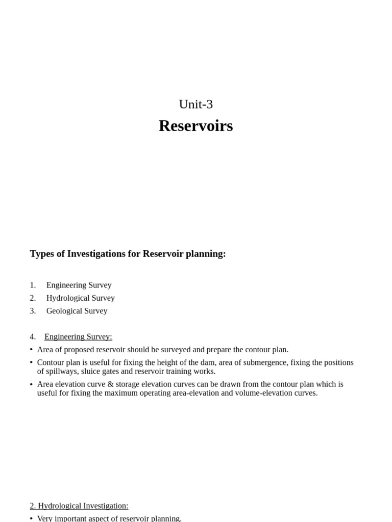 Reservoir Planning and Investigations Guide | PDF | Reservoir | Spillway