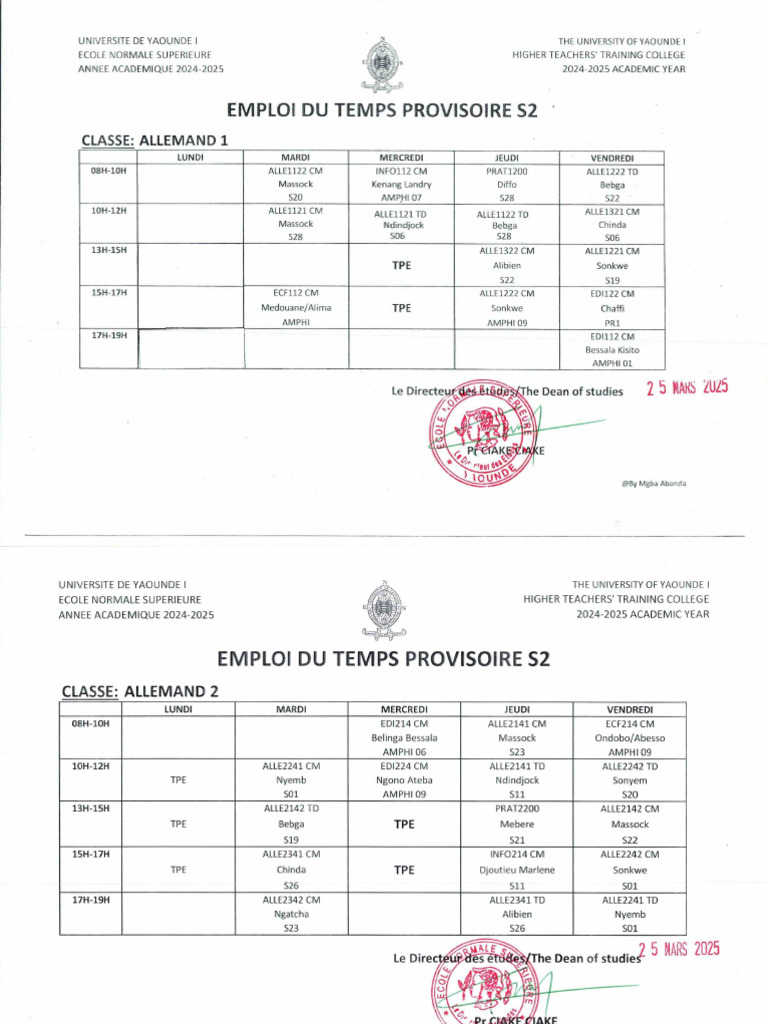 Emploi Du Temps Provisoire Semestre 2 | PDF | France