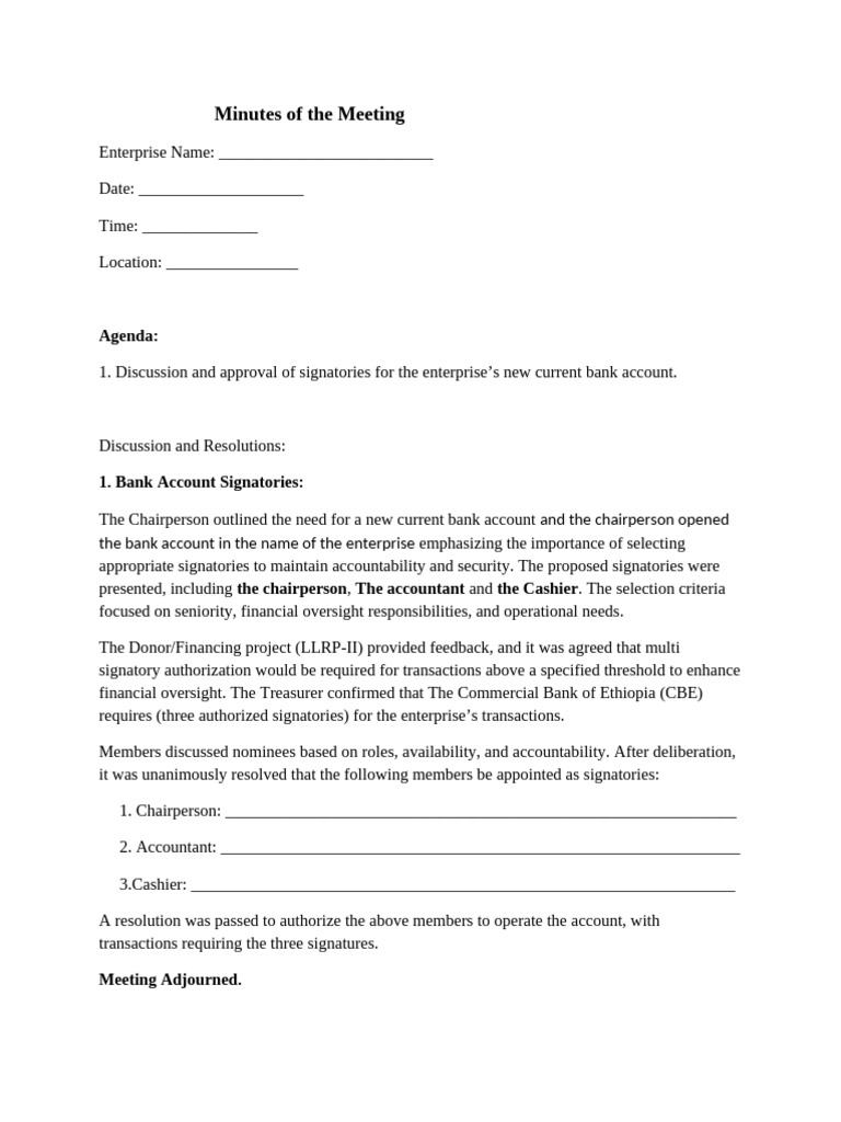 Bank Account Signatory Resolutions | PDF