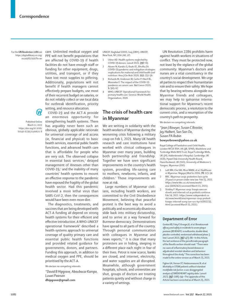 Myanmar Health Workers' Crisis Response | PDF | Myanmar | Medical ...