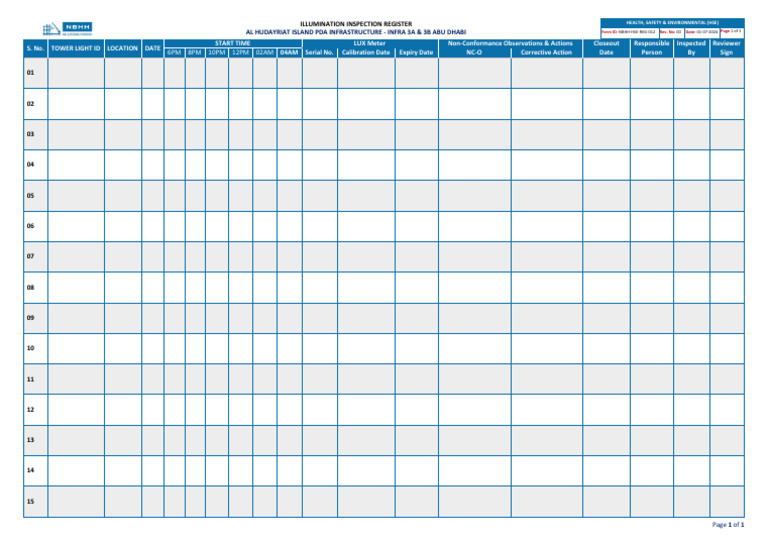 Nbhh-Hse-Reg-012 Illumination Inspection Register | PDF