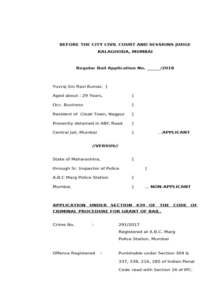 Bail Application for Yuvraj in Fire Case | PDF | Bail | Arrest