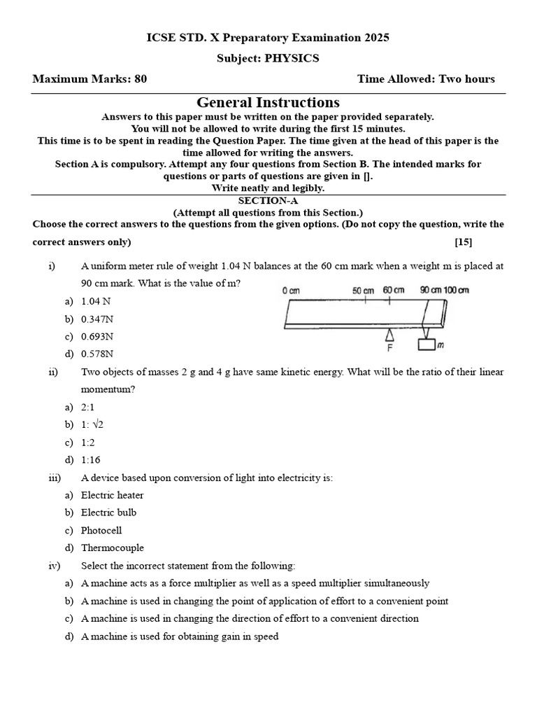 ICSE Class 10 Physics Exam 2025 Guide | PDF | Light | Optics