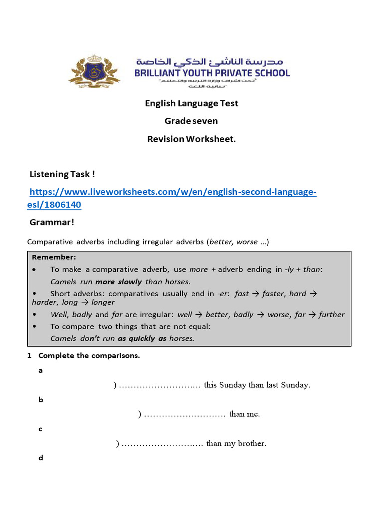 Grade 7 English Revision Worksheet | PDF | Poetry