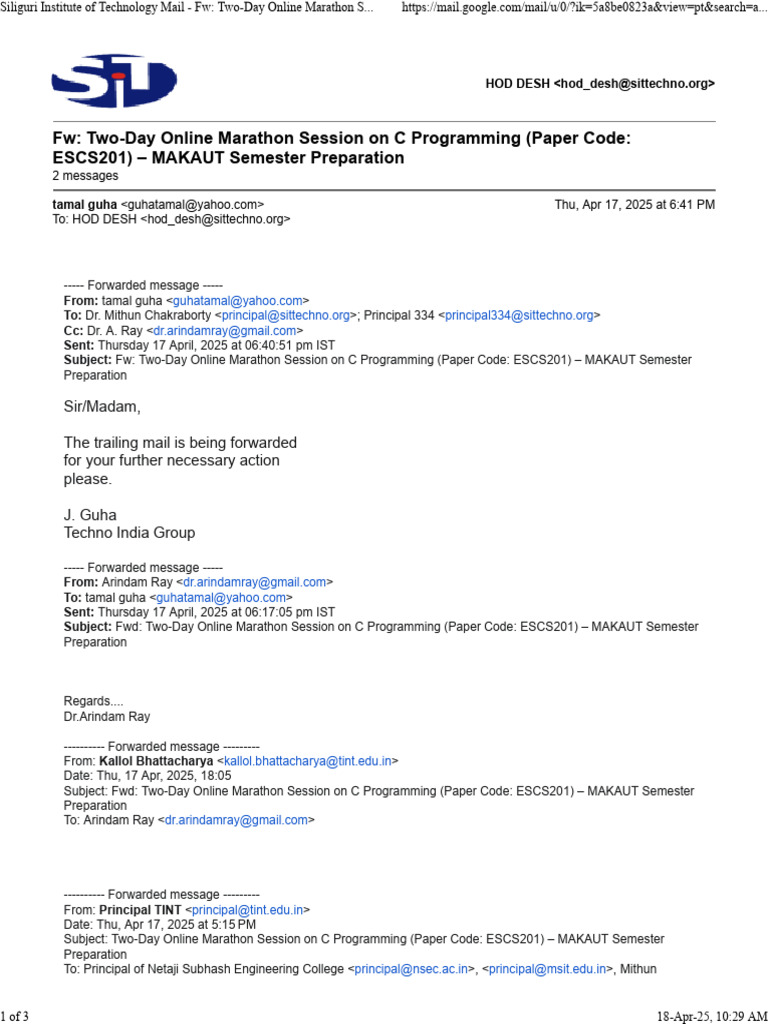 Two-Day Online Marathon Session On C Programming - Paper Code ESCS201 ...