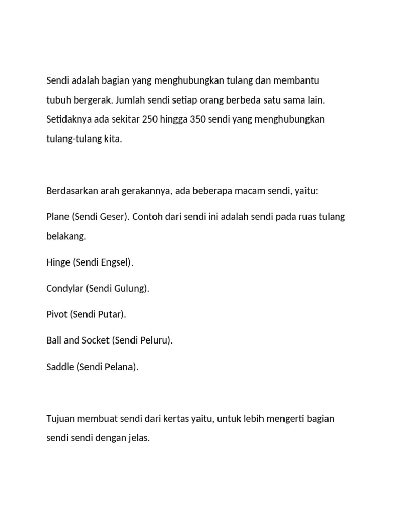 Jenis-jenis Sendi dan Fungsinya | PDF