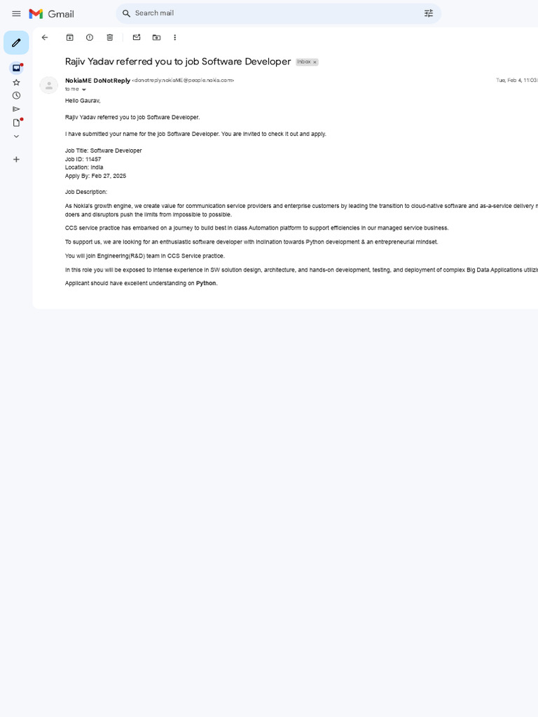 Job Referral: Software Developer at Nokia | PDF