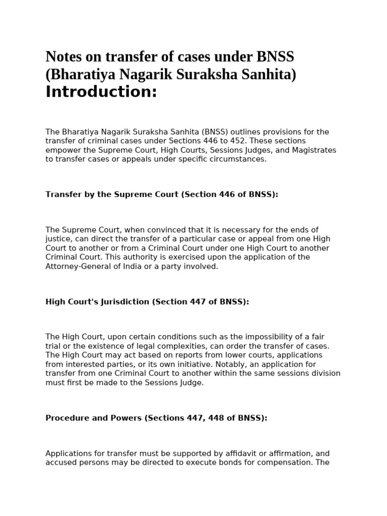 Transfer of Cases Under BNSS Guidelines | PDF | Bail | Prosecutor