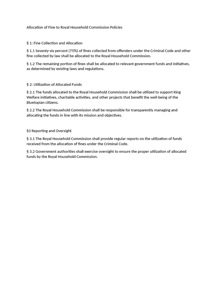 Allocation of Fine To Royal Household Commission Policies | PDF