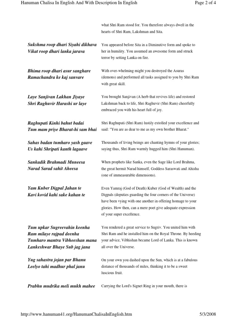 Hanuman Chalisa: English Translation & Insights | PDF | Rama | Hindu ... — free download