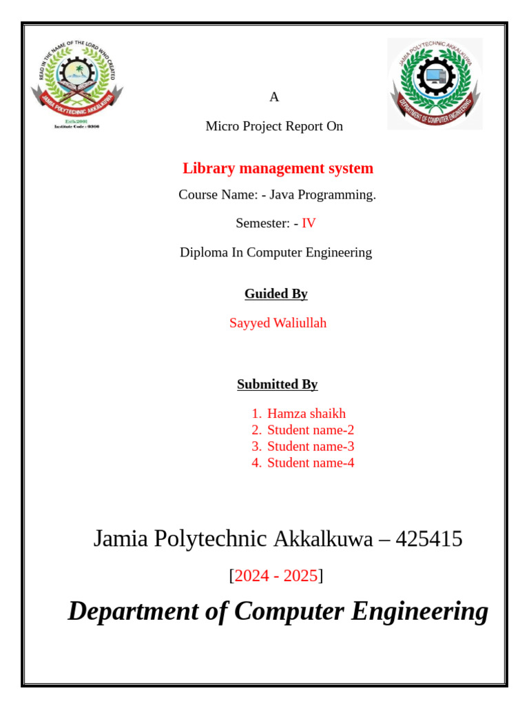 Jamia Akkalkuwa Library System Project | PDF | Java (Programming ...