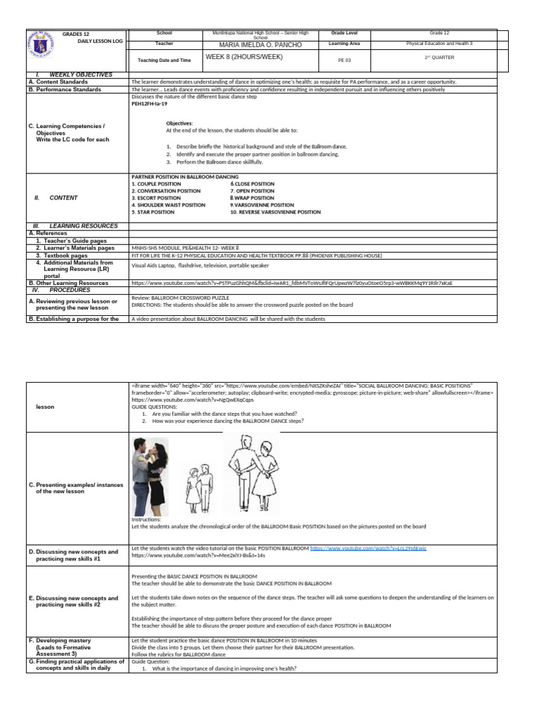 Ballroom Dance Basics for Health Education | PDF | Teachers | Ballroom ...
