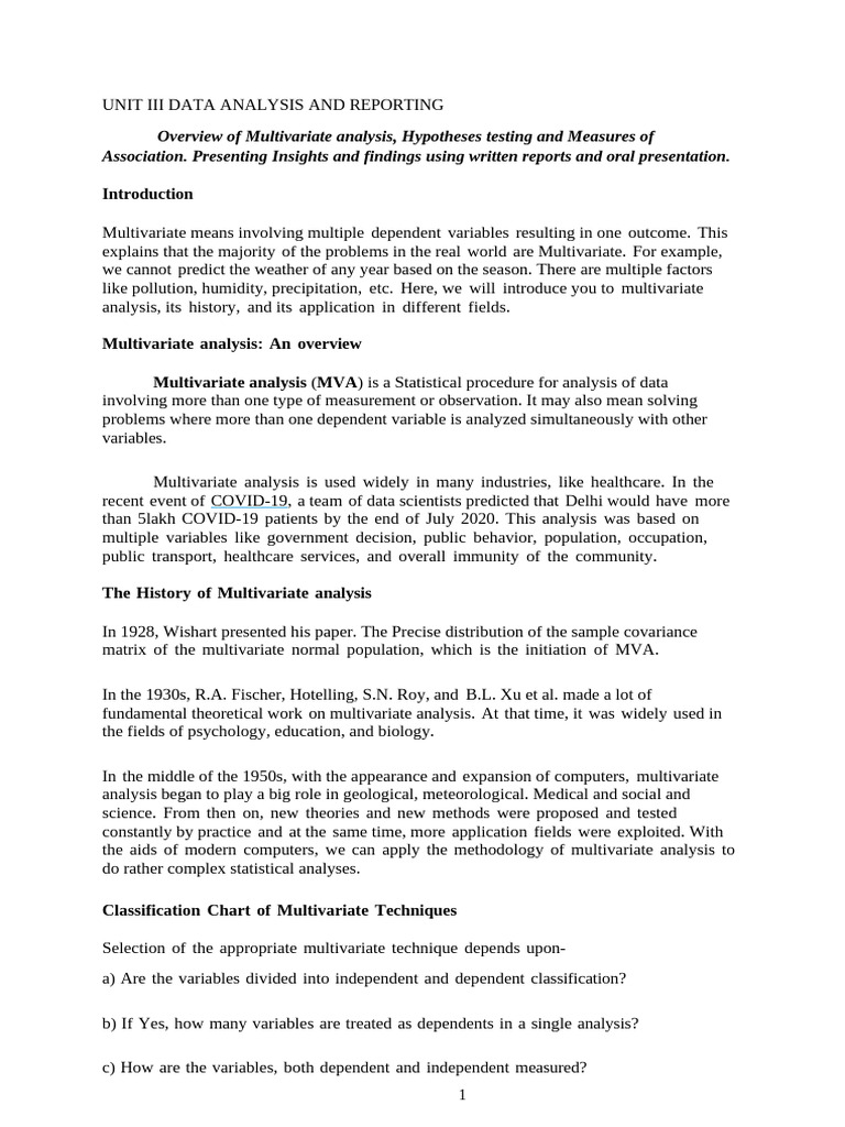 Multivariate Analysis and Hypothesis Testing | PDF | Hypothesis ...