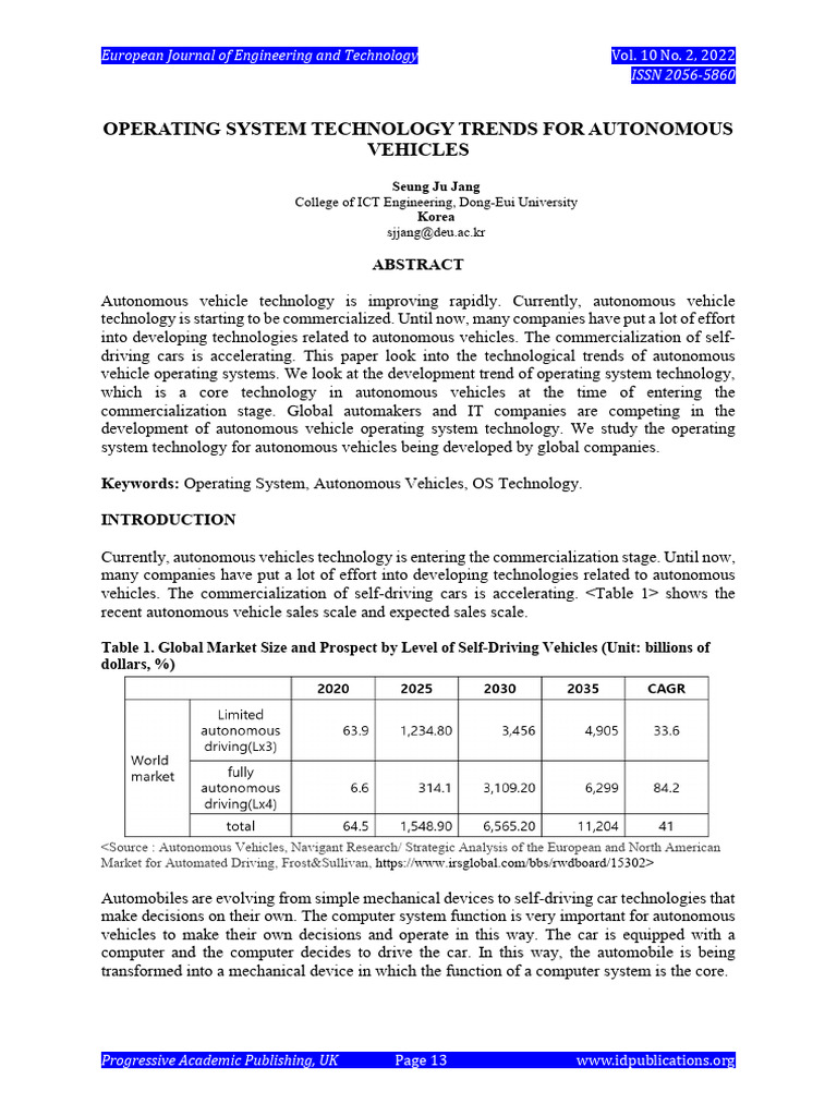 Full Paper Operating System Technology Trends For Autonomous Vehicles