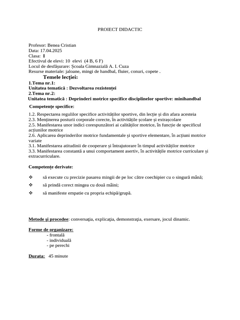 Proiect Didactic Cls.i | PDF
