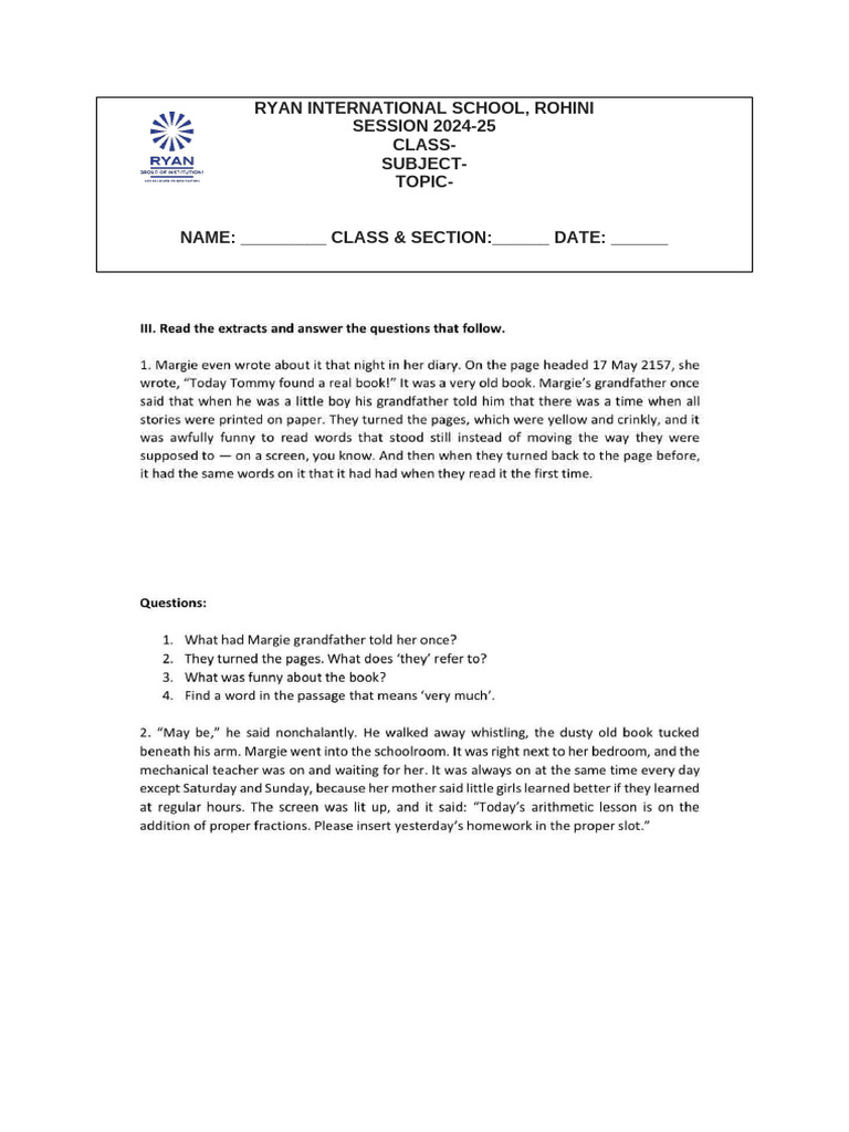 Ryan International School Class Template | PDF