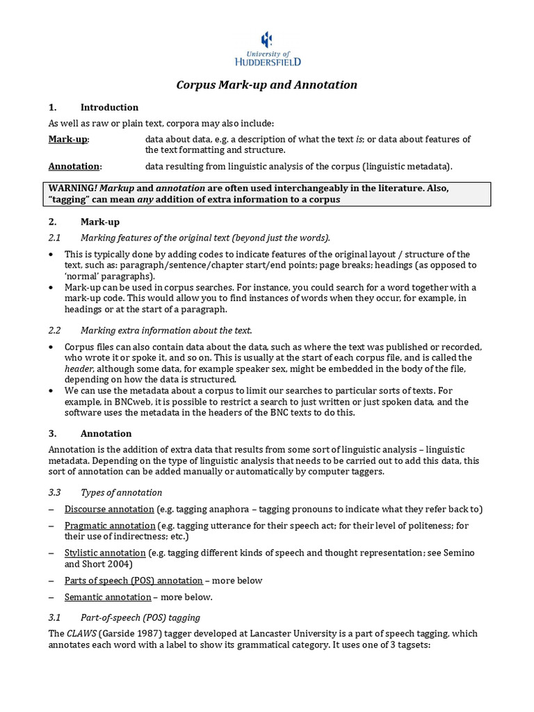 Mark-up and Annotation in Corpora | PDF | Annotation | Markup Language