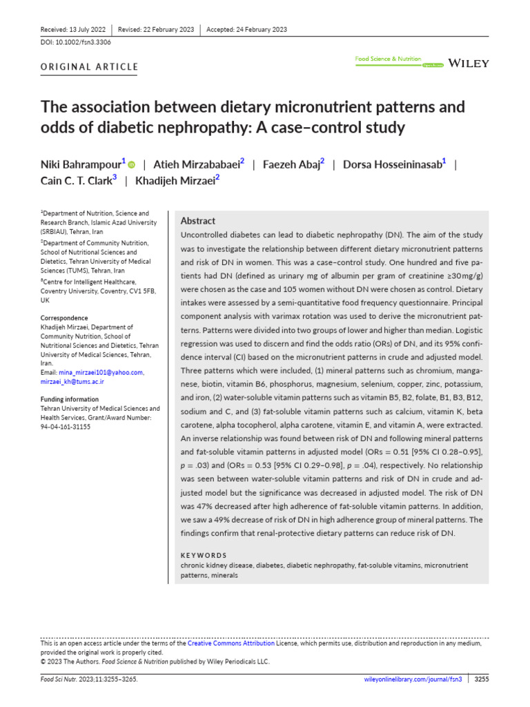 The Association Between Dietary Micronutrient Patterns and | PDF ...
