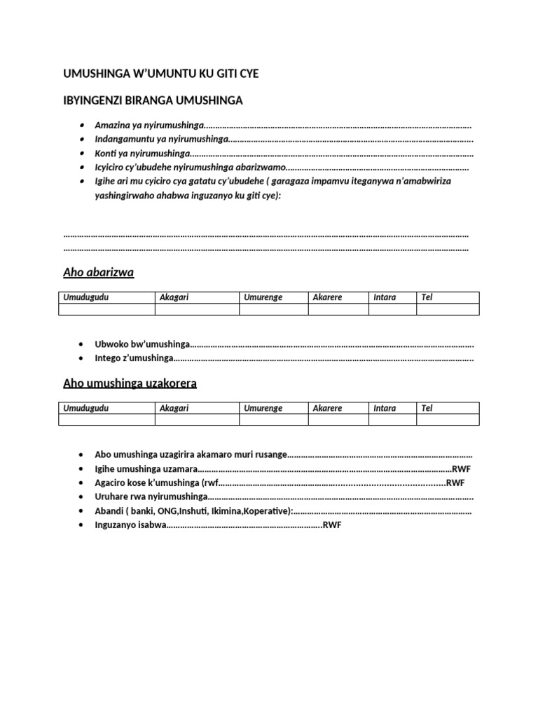Umushinga w'Ubucuruzi ku Giti Cye | PDF