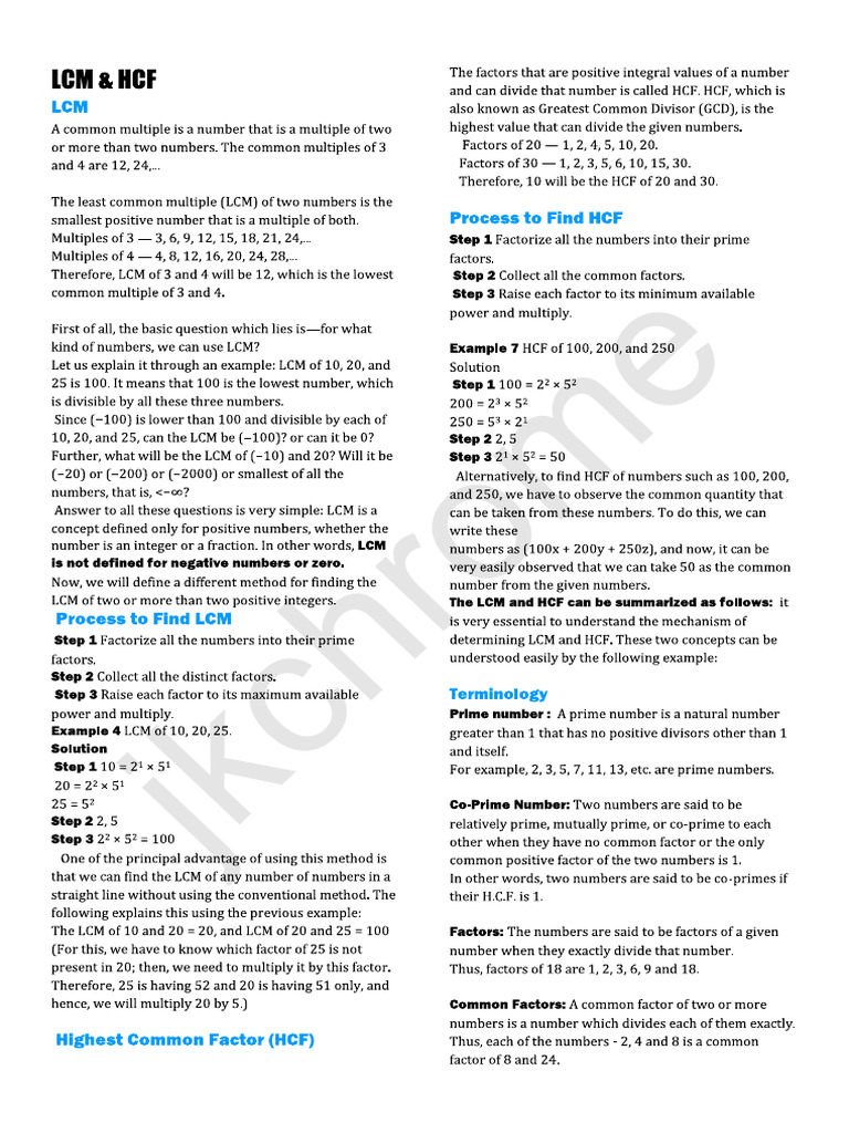 LCM and HCF Jkchrome Com | PDF