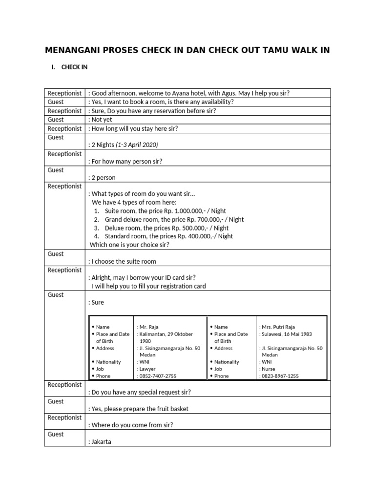 Menangani Proses Check in Dan Check Out Tamu Walk in | PDF | Money ...