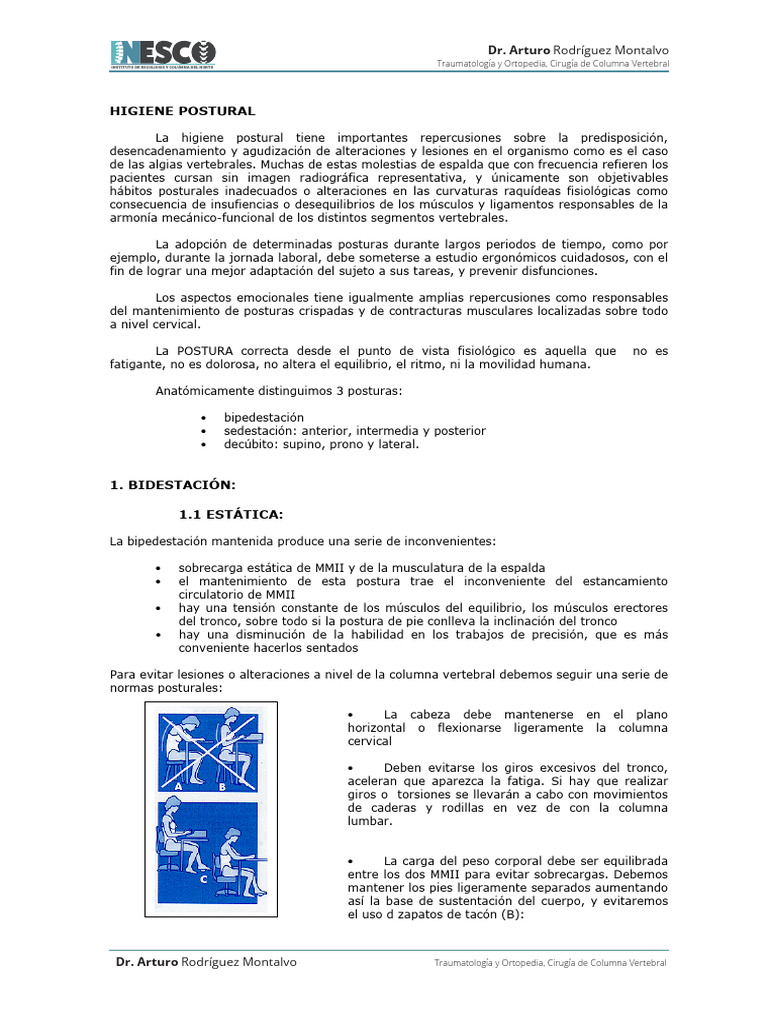 Higiene Postural y Columna Vertebral | PDF | La columna vertebral ...