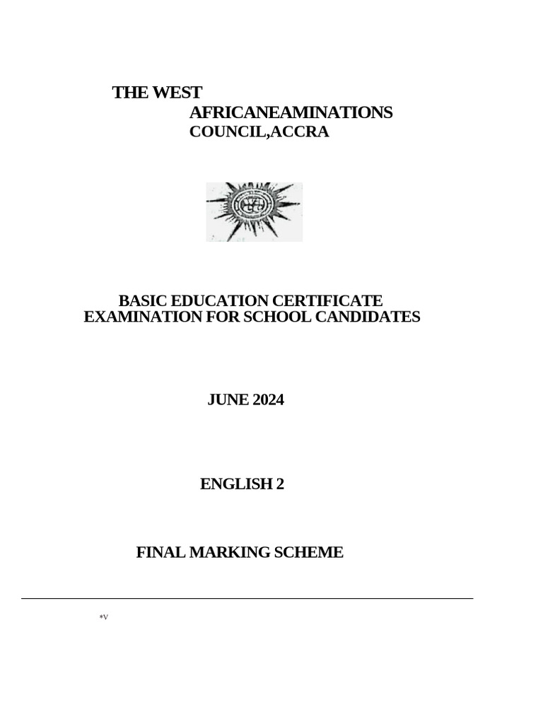 2024 BECE English Marking Scheme | PDF | English Language | Question