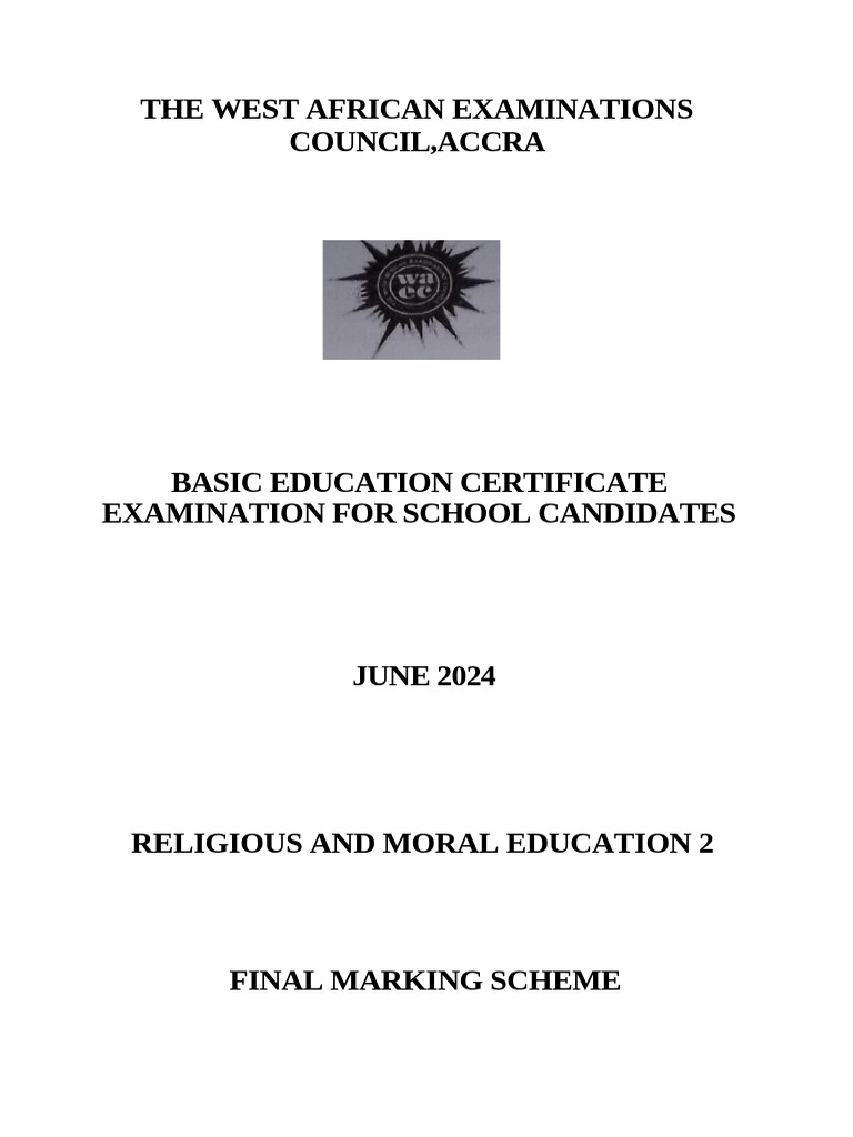 BECE 2024 RME Marking Scheme | PDF | Adolescence | Rituals