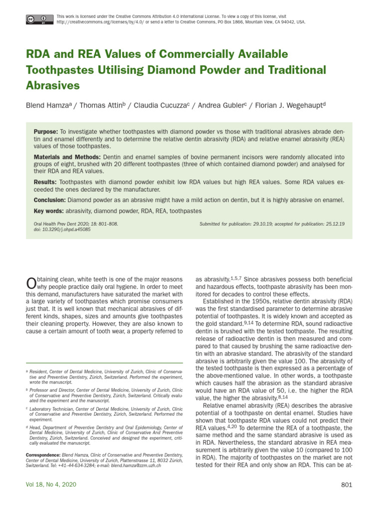 RDA and REA of Diamond Toothpastes | PDF | Tooth Enamel | Human Tooth