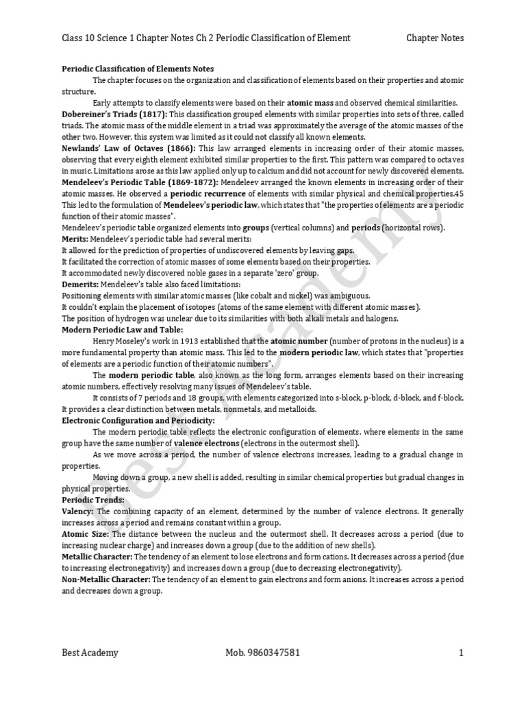 Periodic Classification of Elements Notes | PDF | Periodic Table | Sets ...