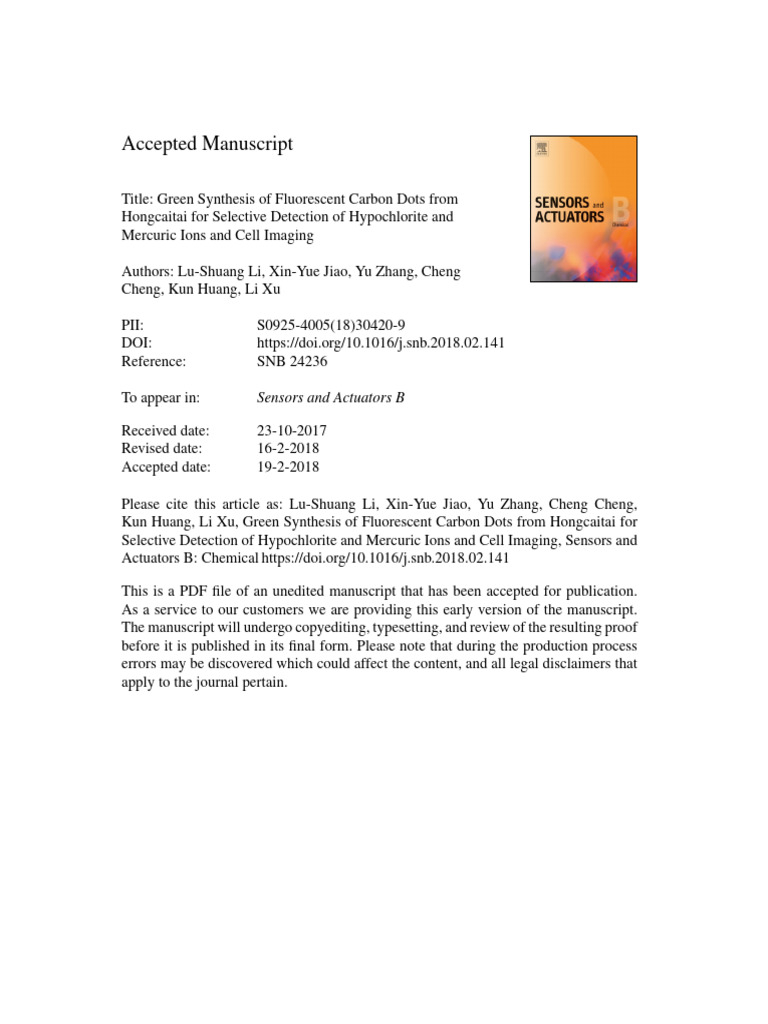 Green Synthesis of Fluorescent Carbon Dots | PDF | Electromagnetic ...